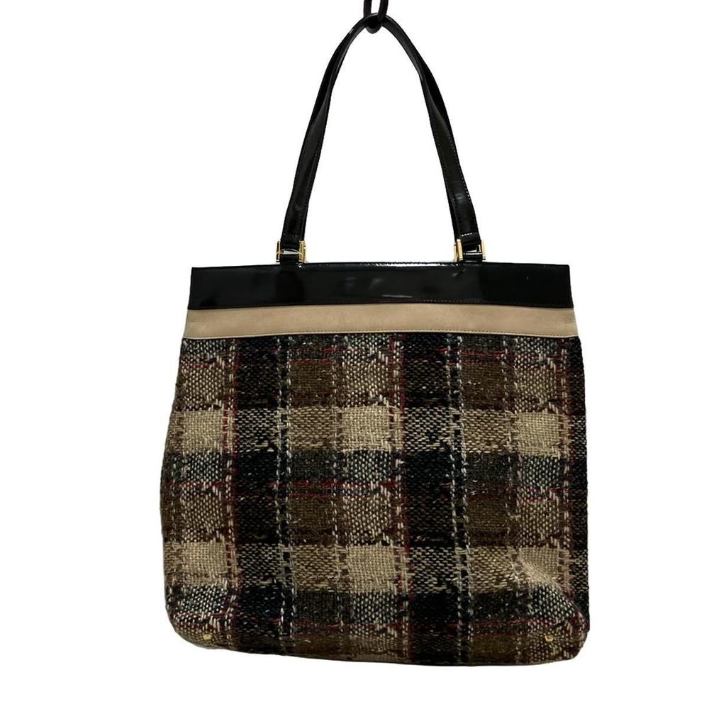 Burberry Plaid Pattern Wool Leather Shoulder Bag … - image 3